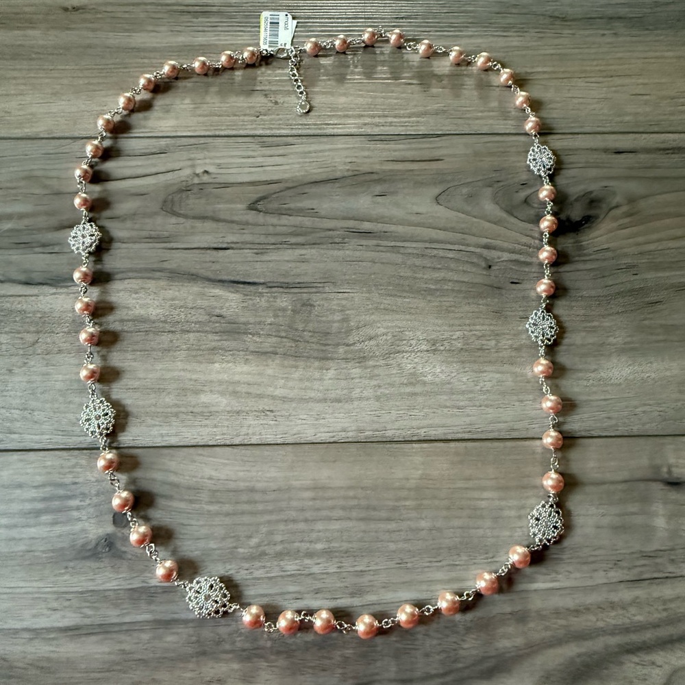 Macy’s Elegant Pink Pearl and Silver Beaded Necklace